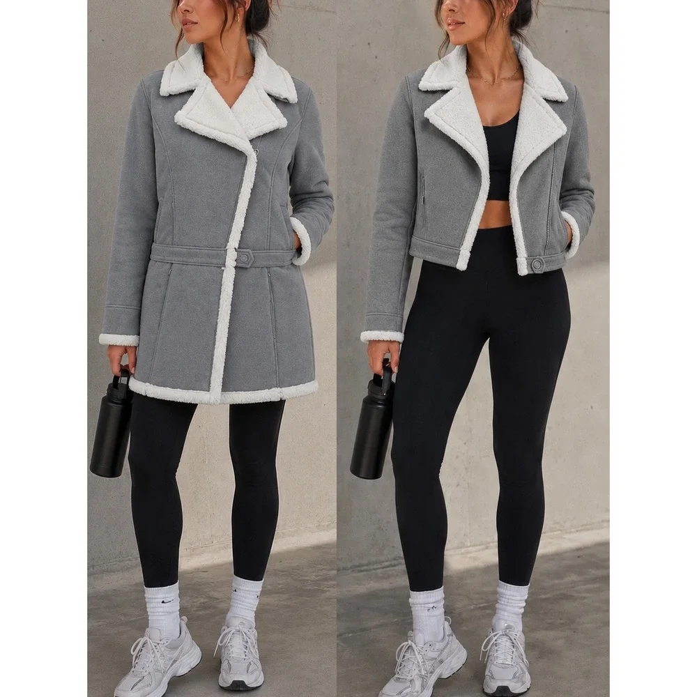 Athleta Womens Grey Convertible Faux Fur Lined 2-in-1 Jacket Coat Small - Picture 1 of 9